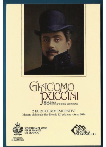 2014 - 90 Anniv. della scomparsa Puccini 2 € in Folder San Marino
